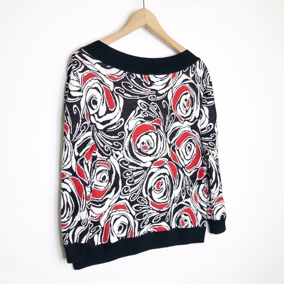 St John Red and black with white rose zip front cardigan - Picture 6 of 9